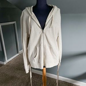 Pam & Gela Women’s Beige Zip Up Hoodie with Tie Up Sides Size L